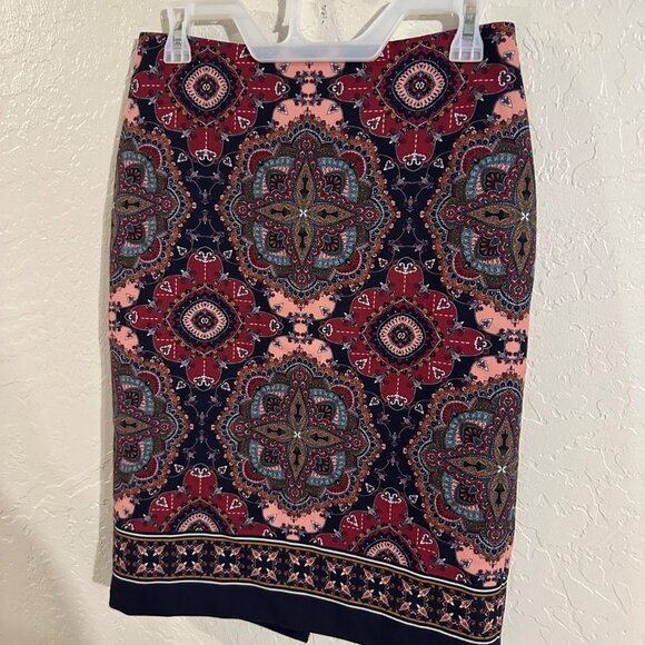 Talbots Kaleidoscope Paisley Multicolored Zip up 90’s Style Midi Pencil Skirt - Picture 2 of 9